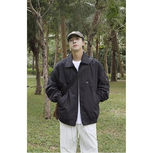 1506/Q6300/P44春秋款工装夹克黑色显瘦衣服宽松翻领外套1