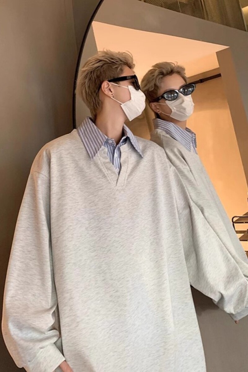 1506/Q82900/P44假两件拼接翻领卫衣男秋宽松情侣套头上衣2025年1,男装卫衣,星座1506