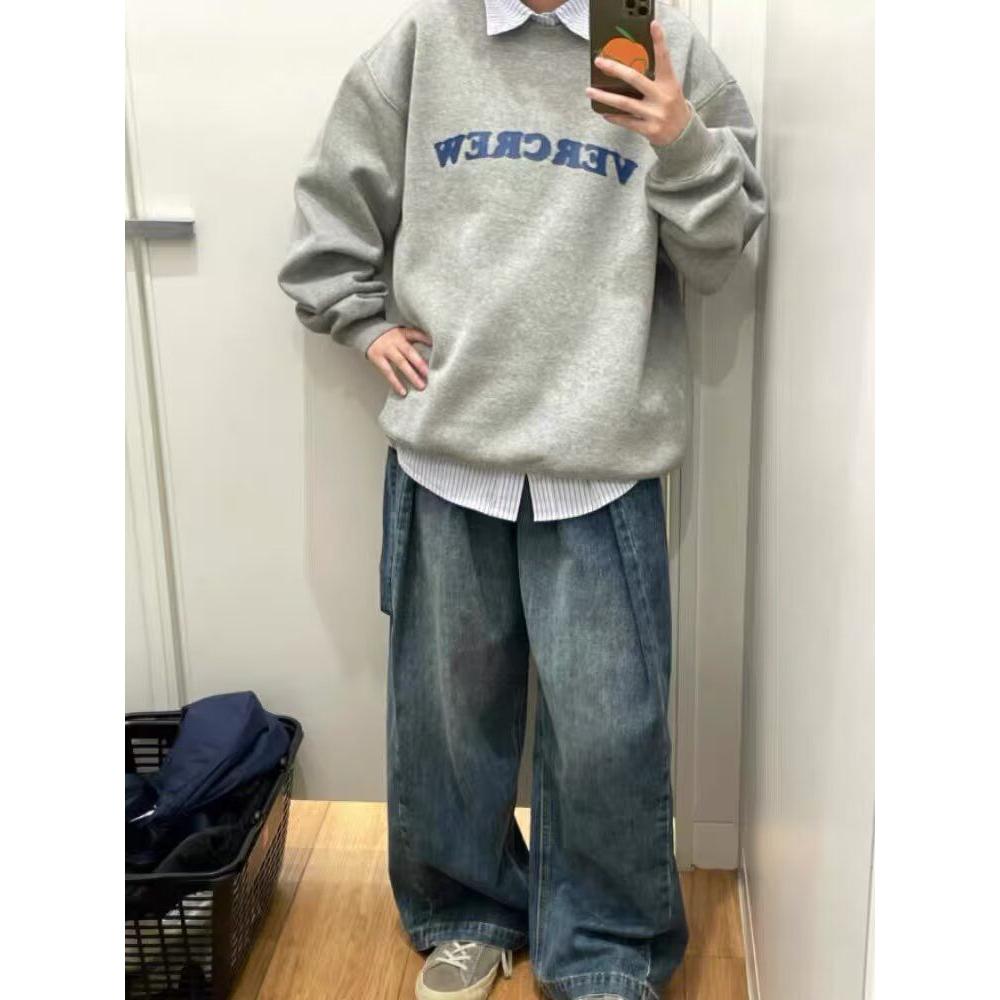 1506/QY4250/P28印花秋冬卫衣男韩版新款圆领宽松上衣港风潮流潮图片