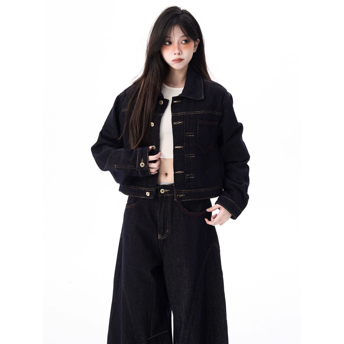 1506/QS80010/P58经典弯刀版型复古蓝酵洗工艺牛仔裤明线牛仔裤女,男装工装外套,星座1506