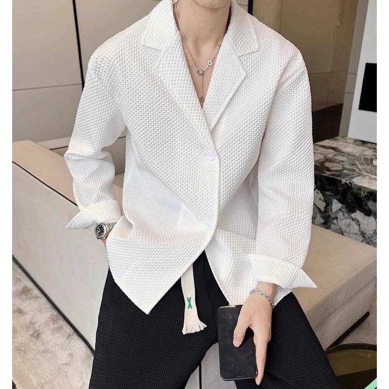 1506/QC170/P43长袖华夫格西服领衬衣暗格纹高级感衬衫2025年图片