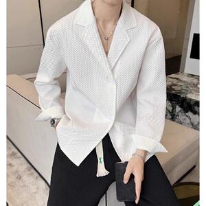 1506/QC170/P43长袖华夫格西服领衬衣暗格纹高级感衬衫2025年图片
