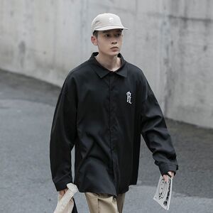1506/Q8050/P35潮男衬衫男长袖潮青少年衬衣宽松日系休闲外套男