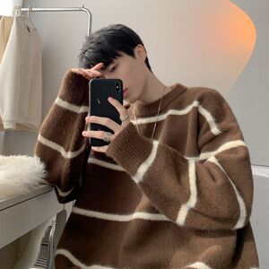 1506/QM030/P53韩系慵懒风条纹毛衣男士秋冬季针织衫外套2图片