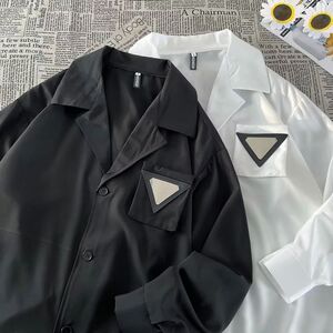 1506/Q8060/P42韩版潮牌古巴领休闲薄白色衬衣潮春秋季2图片