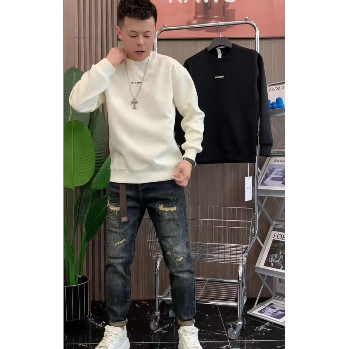 1506/QW6010/P37印花秋冬卫衣男春秋季韩版新款圆领宽松上衣图片