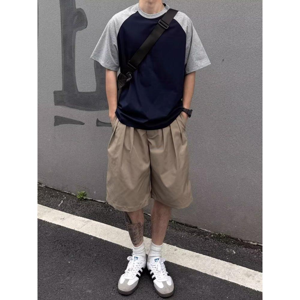 1506/QB110/P40美式插肩袖撞色T恤短袖男夏宽松重磅圆领体恤衫,男装T恤,星座1506