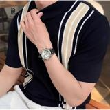 1506/QB2990/P49撞色条纹翻领POLO衫男高品质冰丝针织短袖t恤，男装T恤，星座1506