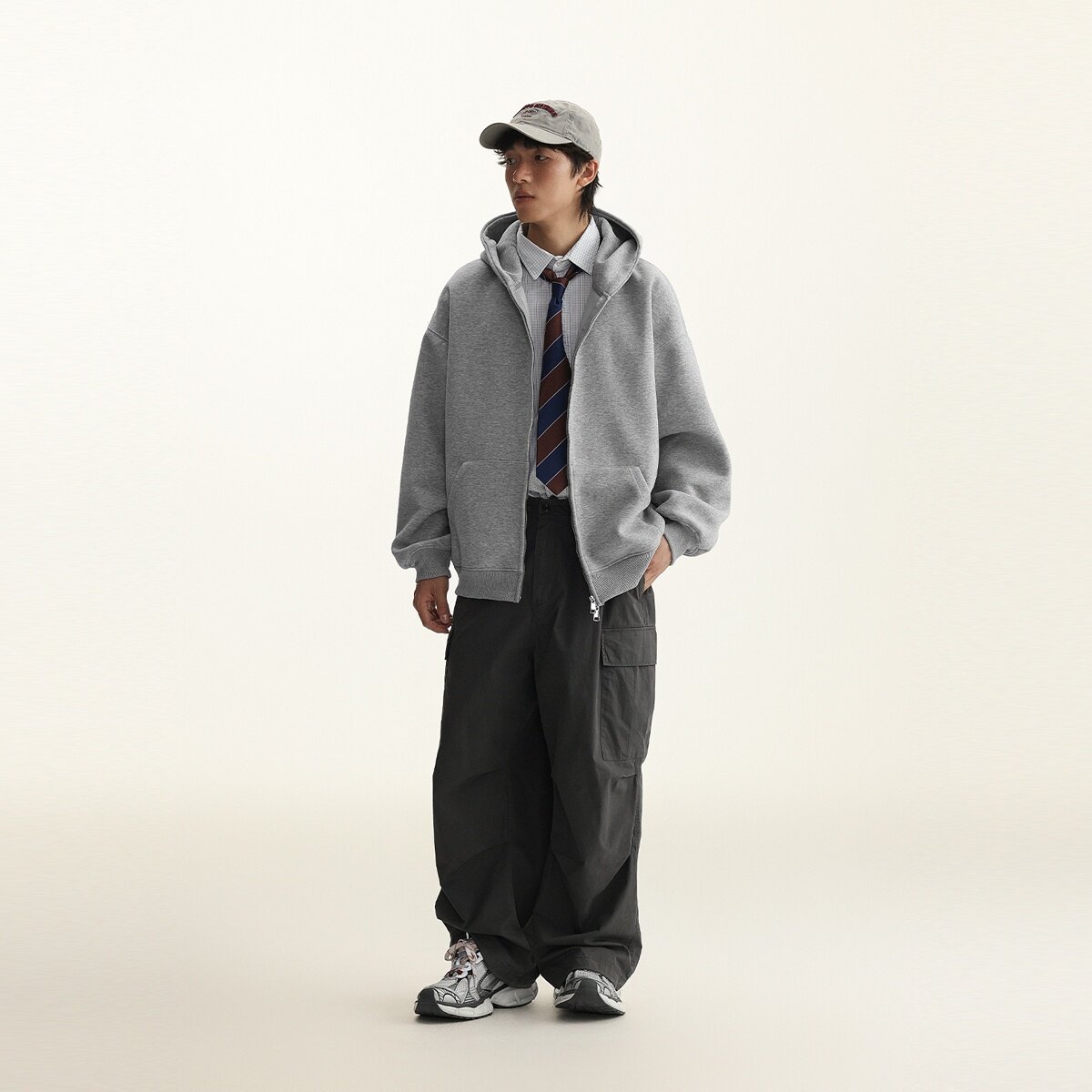 1506/QW1040/P46重磅纯色双拉链外套男生宽松连帽卫衣开衫春秋季1,女装短外套,星座1506