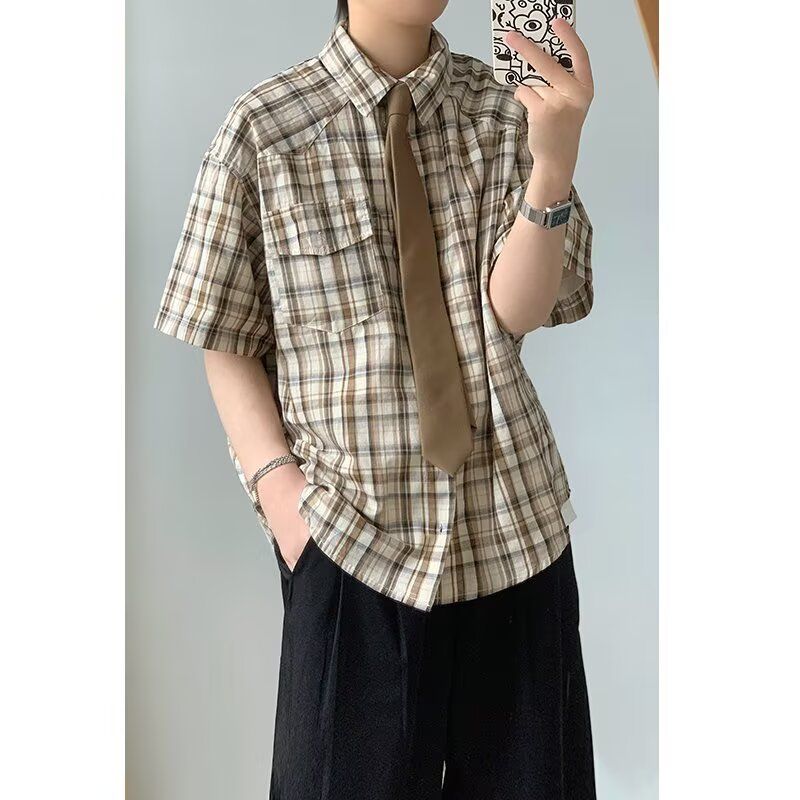 1506/QC1260/P40复古衬衫男夏装港风学生宽松小众男装上衣外穿,男装衬衫,星座1506