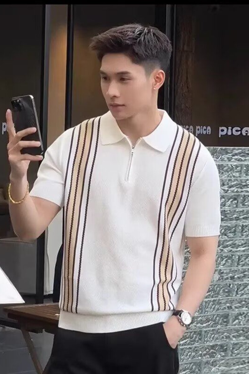 1506/QB2990/P49撞色条纹翻领POLO衫男高品质冰丝针织短袖t恤,男装T恤,星座1506