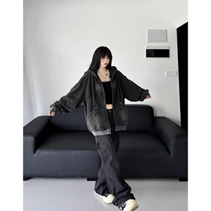 1506/QA2380/P73连帽拉链卫衣男女秋季新款宽松百搭外套上衣1图片