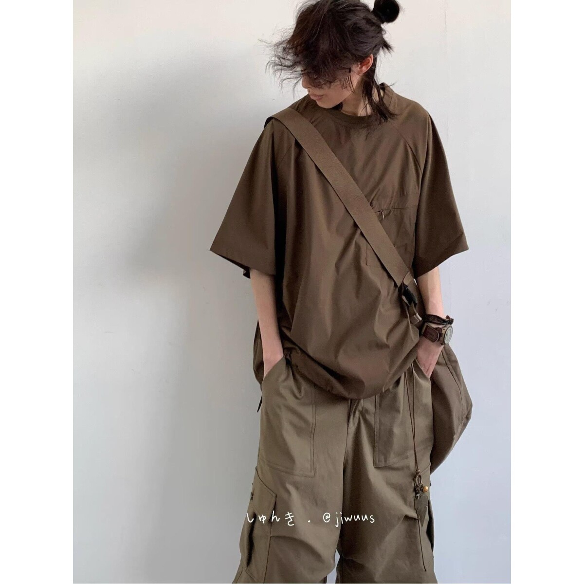 1506/Q328/P41夏季日系基础款纯色短袖T恤男女宽松五分袖上衣潮牌图片