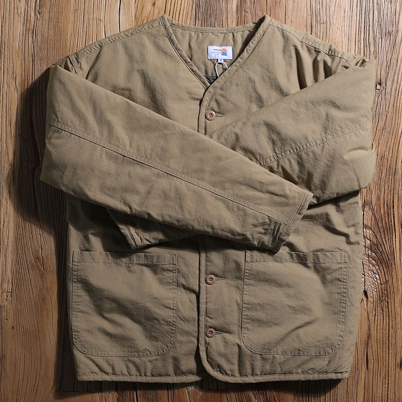 1506/Q99340/P72日系复古无领棉服男冬季菱形格棉衣夹克1图片