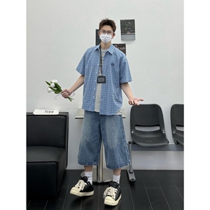 1506/QC1300/P39复古衬衫男夏装港风学生宽松新款男装上衣外穿图片