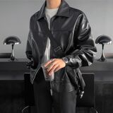 1506/QW6340/P70痞帅Pu皮衣潮男复古风机车服皮夹克秋冬外套，男装皮衣，星座1506