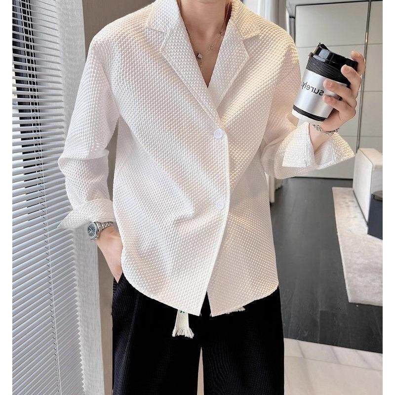 1506/QC170/P43长袖华夫格西服领衬衣暗格纹高级感衬衫2025年,男装西服,星座1506