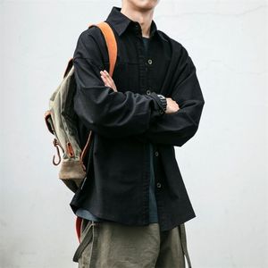 1506/QCS550/P57日系复古工装衬衫男长袖纯棉重磅衬衣宽松大码1