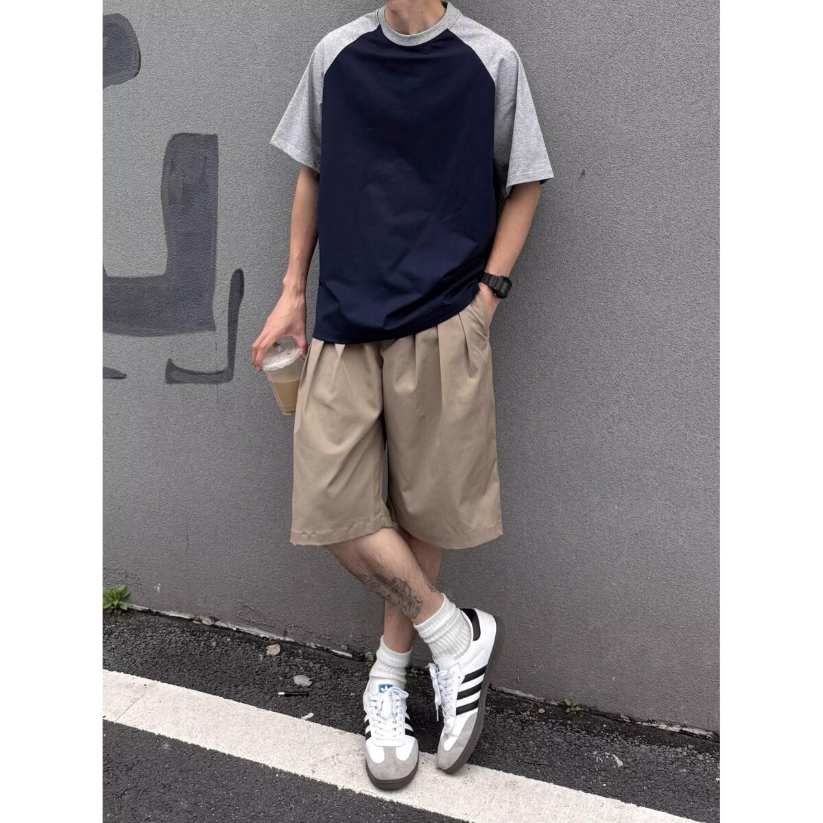 1506/QB110/P40美式插肩袖撞色T恤短袖男夏宽松重磅圆领体恤衫,男装T恤,星座1506