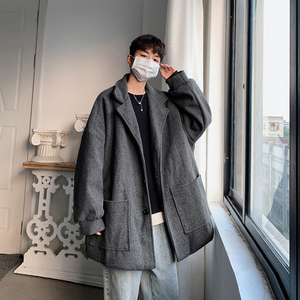 1506/DY01/P35 新款2025年男中长款特宽松毛呢大衣外套呢子风衣图片