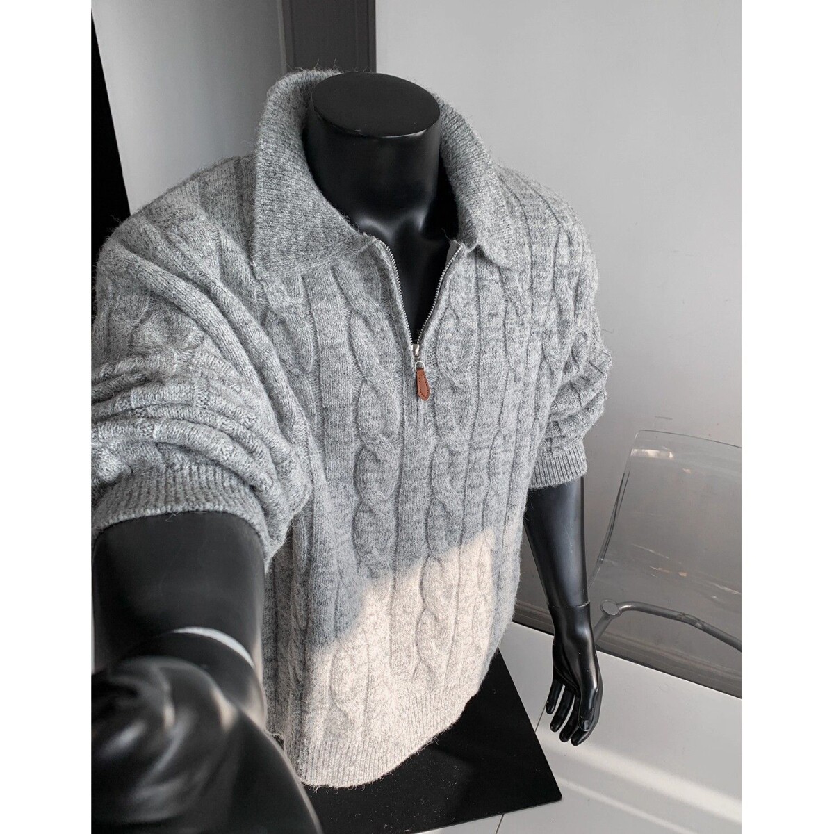 1506/QY720/P57老钱风半拉链翻领毛衣男款秋冬季上衣针织毛线衣1，男装针织衫/毛衣，星座1506