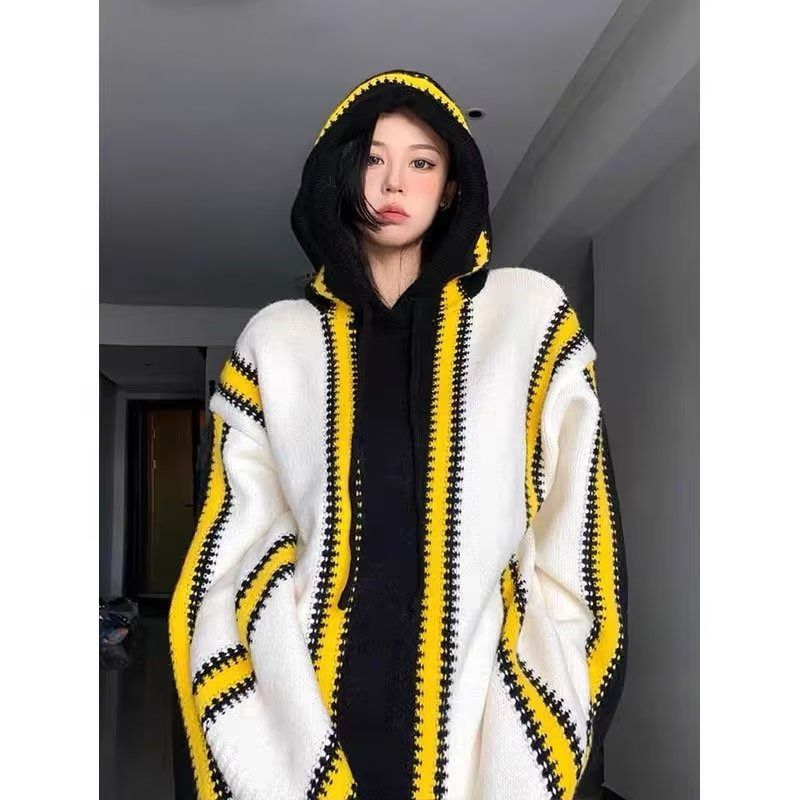 1506/QHLMY5200/P59美式撞色条纹毛衣男女秋冬情侣高级感连帽针织,男装针织衫/毛衣,星座1506
