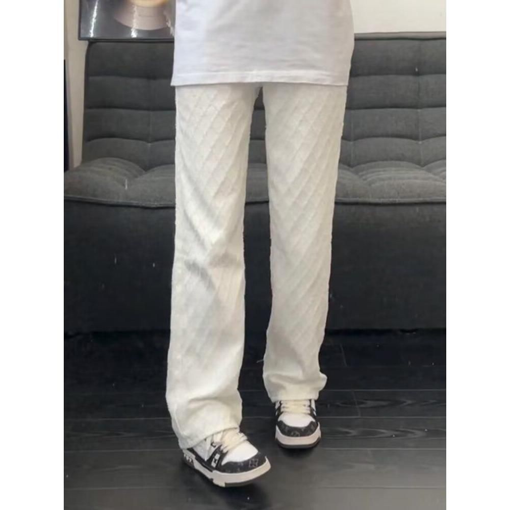 1506/QSY-K71320/P49白色提花微喇牛仔裤男款秋季痞帅高级感裤子1图片