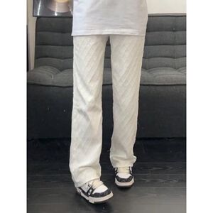 1506/QSY-K71320/P49白色提花微喇牛仔裤男款秋季痞帅高级感裤子1图片