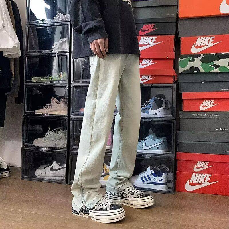 1506/Q9930/P44美式高街男秋冬新款潮流修身直筒微喇长裤子1图片