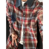 1506/QJ020/P44美式复古长袖格子衬衫男秋牛仔领黄色格纹外套2，男装衬衫，星座1506