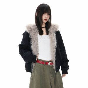 1506/QZSD010/P134冬季座山雕棉服帆布水洗男女毛领连帽短款棉衣图片