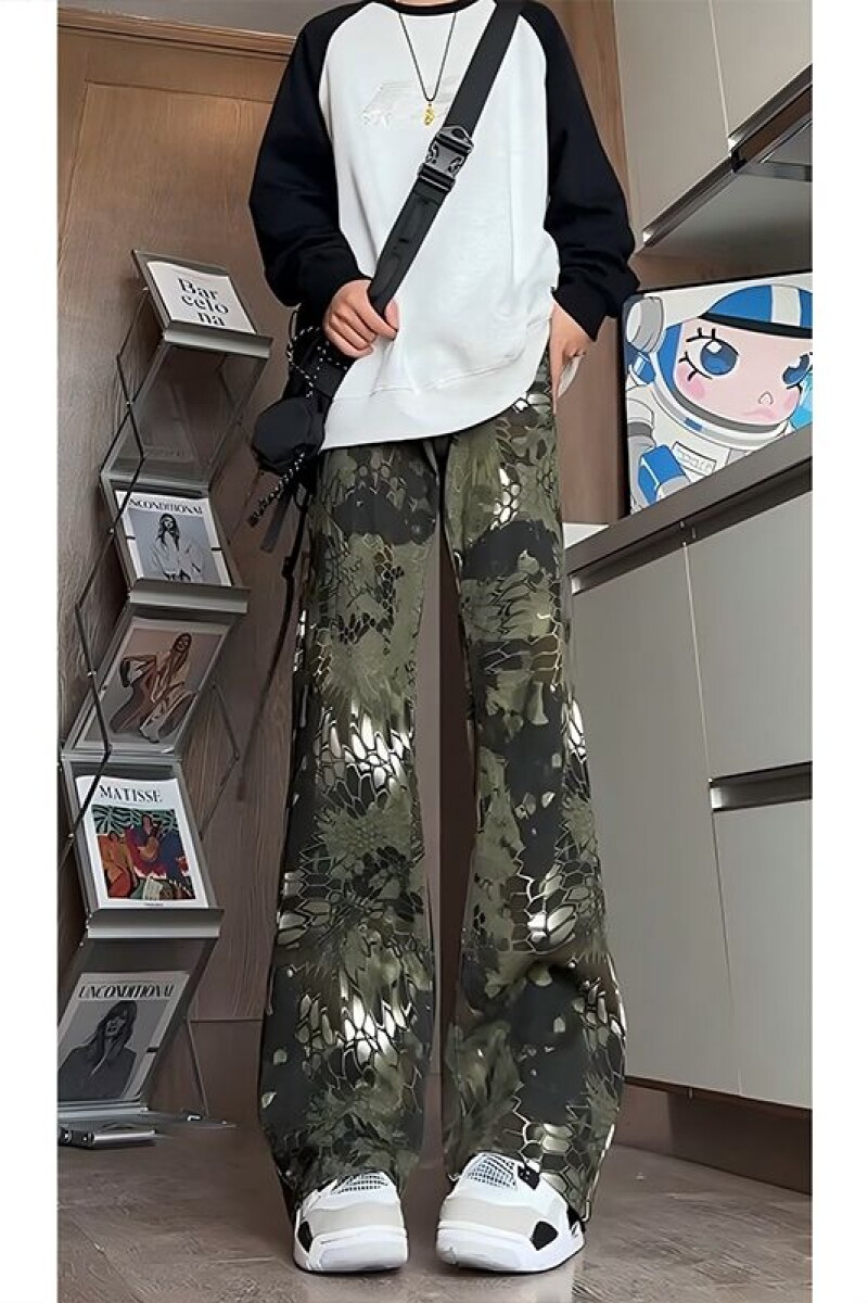1506/Q3280/P39蛇纹迷彩工装裤男秋款潮牌美式牛仔裤直筒微喇叭裤,男装牛仔裤,星座1506