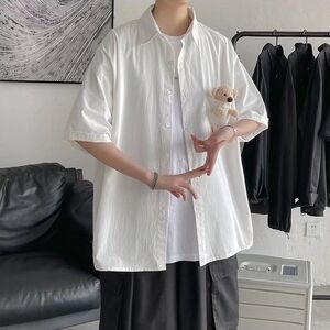 1506/Q22100/P37公仔短袖衬衫男女夏宽松潮休闲情侣衬衣潮图片