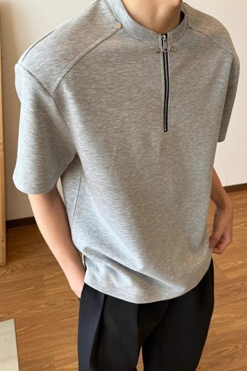 1506/QT8630/P37夏天肌理立领半拉链卫衣男宽松重磅休闲长袖T恤,男装卫衣,星座1506