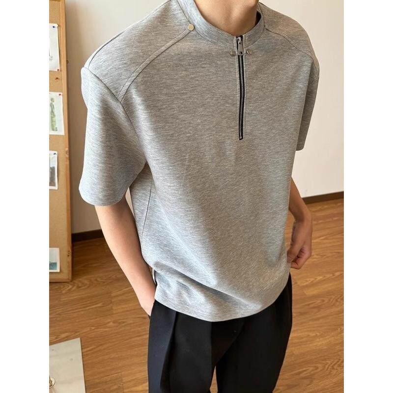 1506/QT8630/P37夏天肌理立领半拉链卫衣男宽松重磅休闲长袖T恤,男装卫衣,星座1506