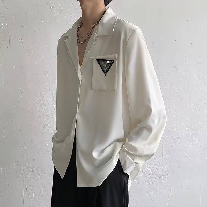 1506/Q8060/P42垫肩衬衫男痞帅潮牌古巴领休闲薄白色衬衣潮秋季,男装衬衫,星座1506