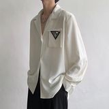 1506/Q8060/P42垫肩衬衫男痞帅潮牌古巴领休闲薄白色衬衣潮秋季，男装衬衫，星座1506