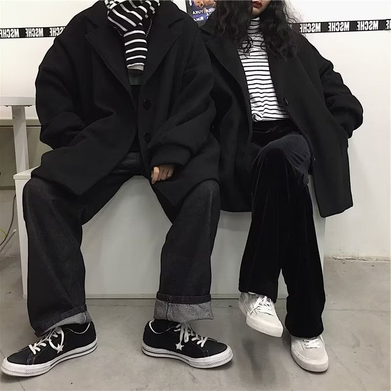 1506/Q5010/P69韩系赫本风黑色毛呢大衣男中长款情侣装外套1,男装毛呢大衣,星座1506
