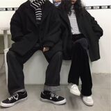 1506/Q5010/P69韩系赫本风黑色毛呢大衣男中长款情侣装外套1，男装毛呢大衣，星座1506