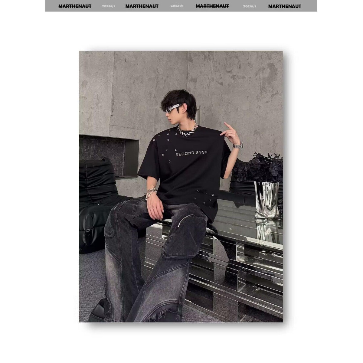 1506/QT3070/P42高街金属环短袖男女宽松小众t恤重磅半截袖穿搭1，男装T恤，星座1506