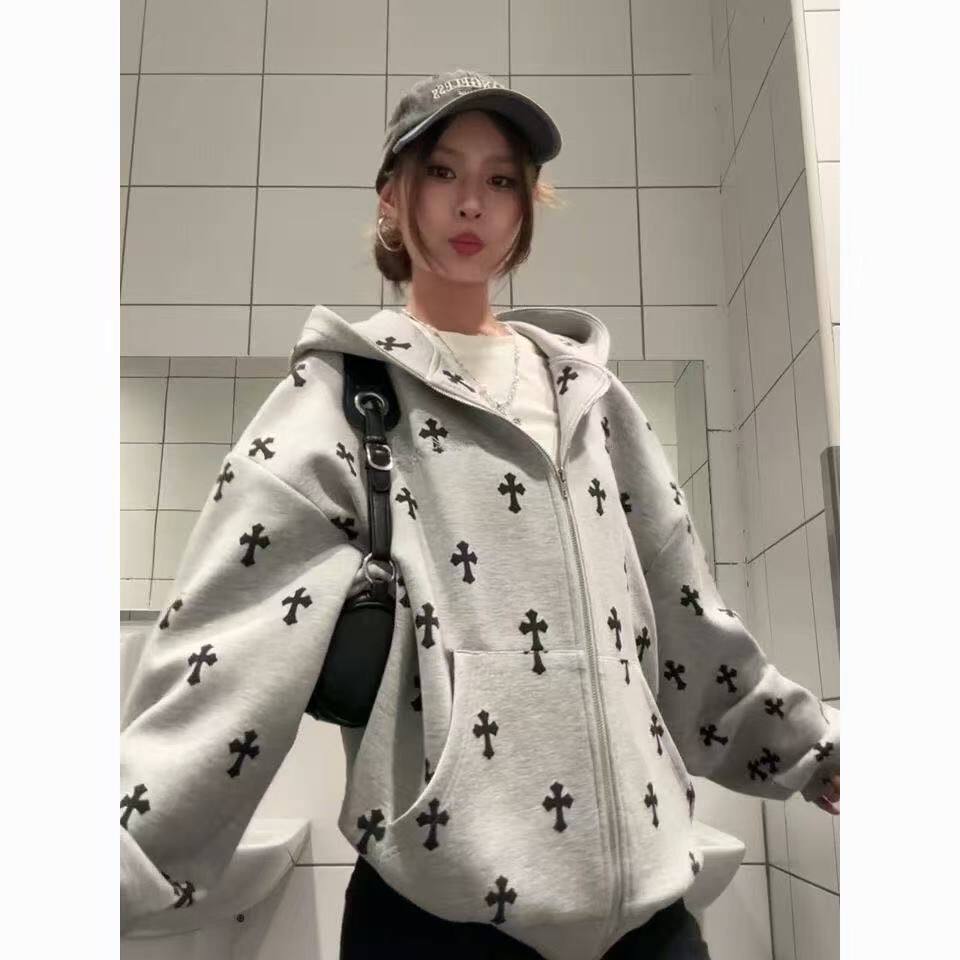 1506/QA10760/P62连帽卫衣女秋冬季宽松韩系小众慵懒潮牌外套潮图片