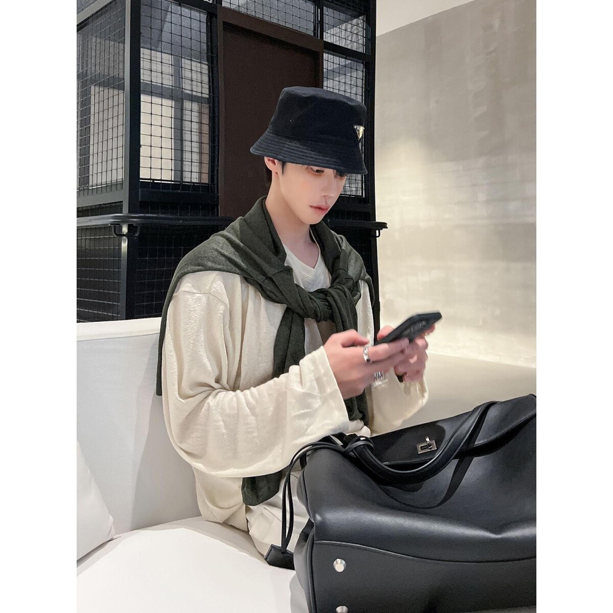 1506/QAT020/P44早秋度假慵懒风T恤男纯色百搭简约轻薄长袖2025，男装T恤，星座1506