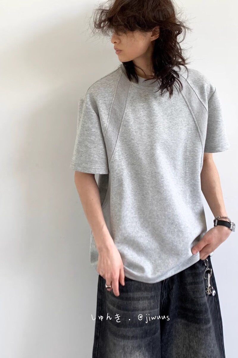 1506/Q329/P36夏季纯色拼接短袖t恤潮流大码宽松休闲半袖上衣,男装T恤,星座1506