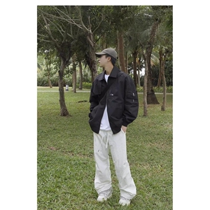 1506/Q6300/P44春秋款工装夹克黑色显瘦衣服宽松翻领外套1图片