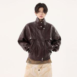 1506/QZSD060/P122飞行员皮衣夹克男女2025秋款美拉德棕色pu外套3图片