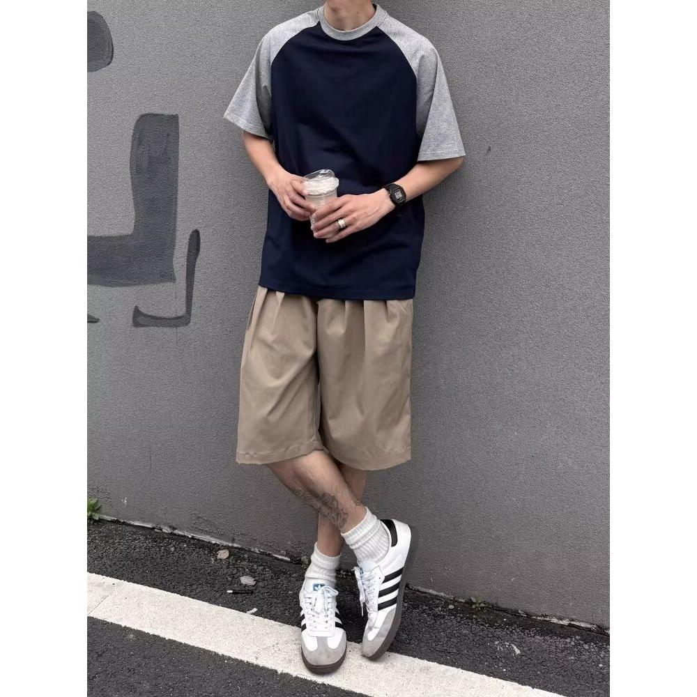 1506/QB110/P40美式插肩袖撞色T恤短袖男夏宽松重磅圆领体恤衫,男装T恤,星座1506