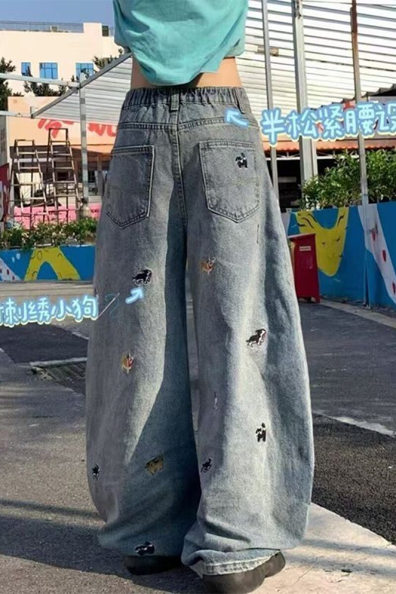 1506/Q80520/P46童趣刺绣男女牛仔裤夏街头时尚直筒裤宽松休闲裤,男装牛仔裤,星座1506
