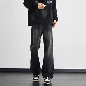 1506/Q10220/P32水洗渐变微喇牛仔裤潮男松紧腰宽松休闲阔腿裤图片