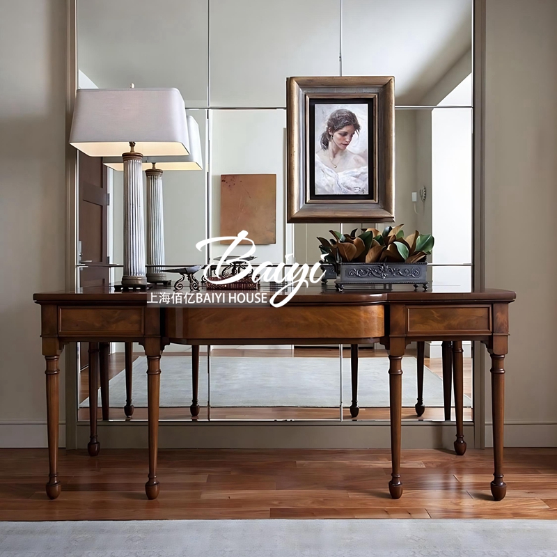 美式复古实木玄关桌正对门超窄现代简约入户法式门厅玄关装饰案台