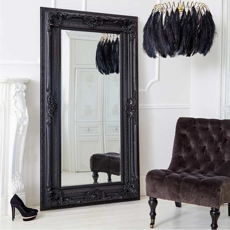 法式复古风实木雕花穿衣镜欧式美式设计主卧室落地全身化妆镜定制